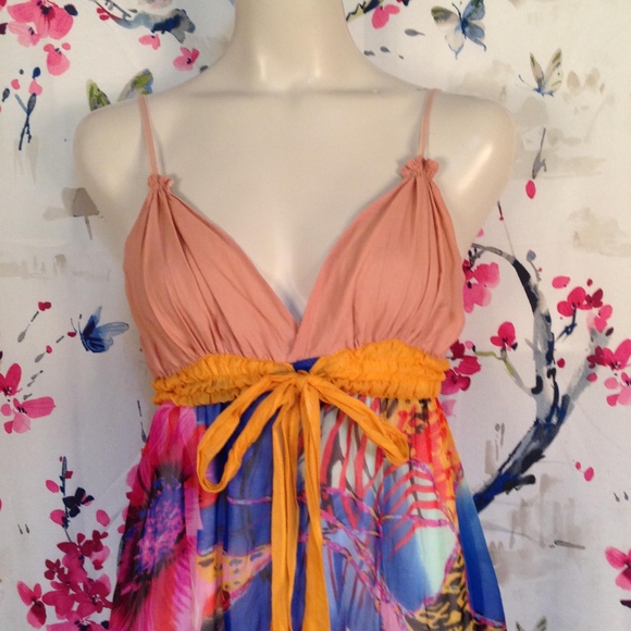 Sweet Sinammon Silk Boho Sun Dress Size M - Picture 2 of 8